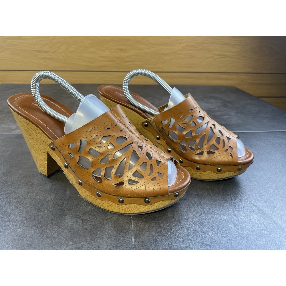 Indigo Rd Brown Cut Out Wood Look Wedges/Sandals size 9.5 - Picture 1 of 10